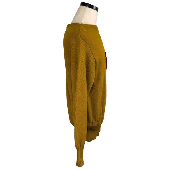 Vintage Iowa State Mustard Yellow Collegiate Sweater 60's Large Distressed Wool - Picture 4 of 13